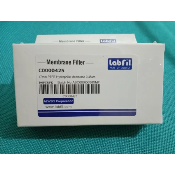 Membrane Filter Hydrophilic PTFE 47 mm Pori 0.45 Um Brand Labfil Alwsci